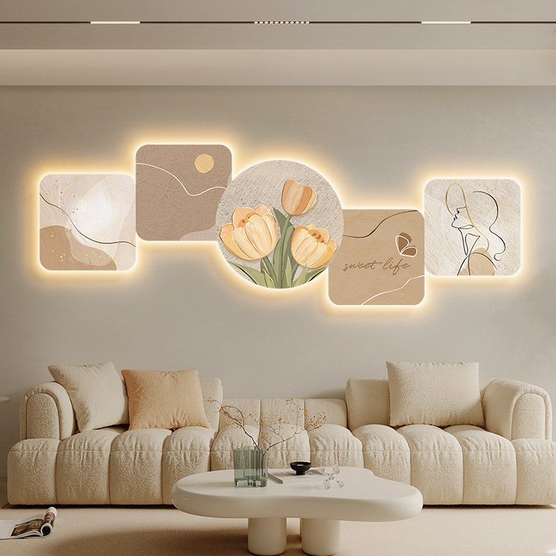 速发奶油风挂卧装饰画抽象花卉沙发背景墙客画创意厅室氛围灯壁画图片