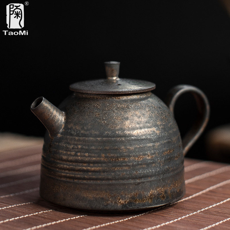 速发陶鎏手工薄壶迷金茶壶家用中式泡茶壶铁锈釉单胎茶具茶道大泡