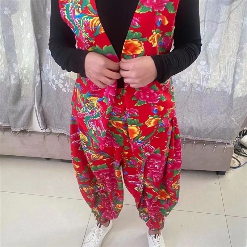 速发从小卖蒸馍东北大花布印花马甲服笼裤秧装套歌灯结婚