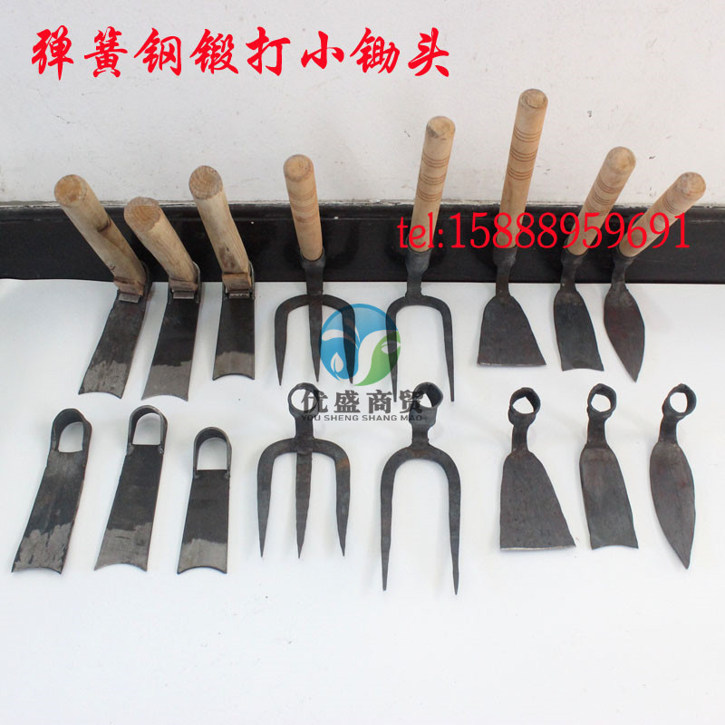 速发种菜锄头种花小柄头农用弹簧钢带锄老式锄头 手工锻打全钢小