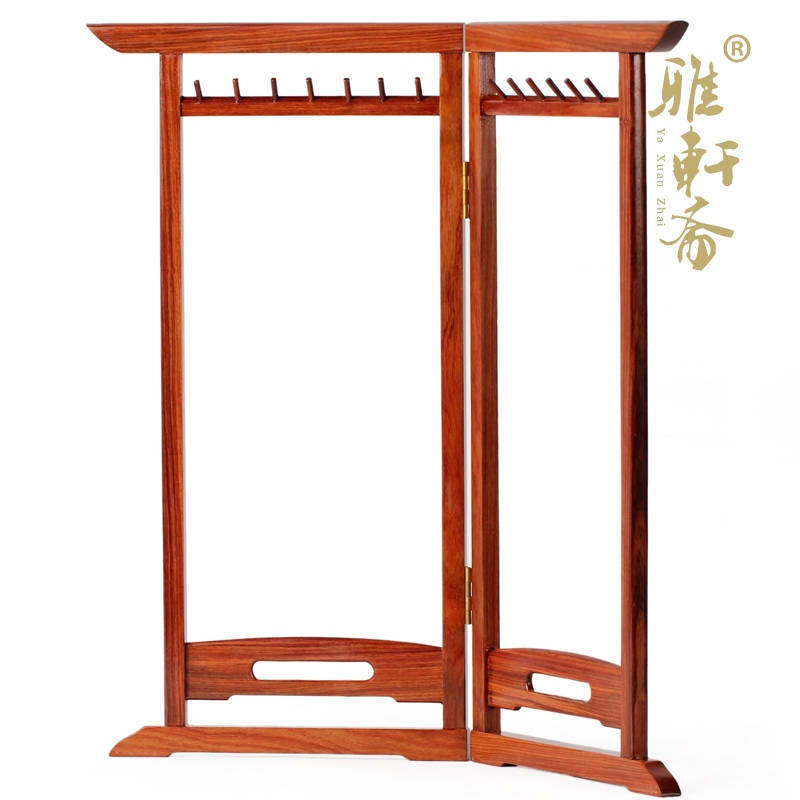 速发清仓】雅笔斋红木轩挂毛笔架 红文木质卯榫笔架毛笔挂书画用