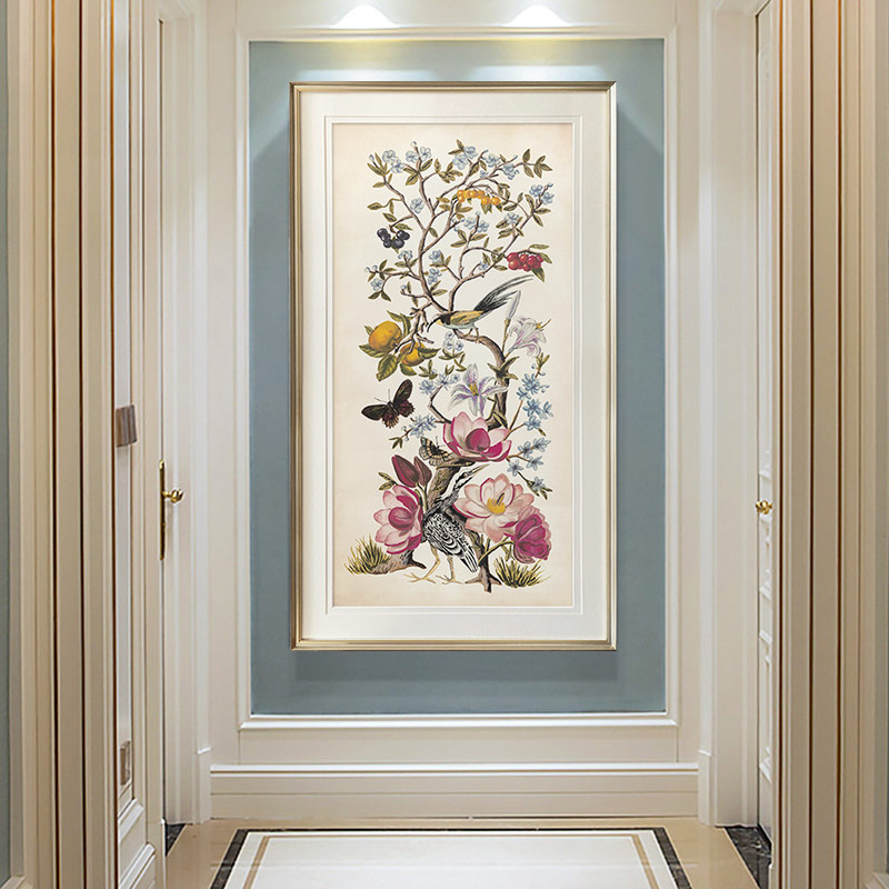 速发新中式装饰画  花鸟植物玄关竖版装饰画单幅过道花卉壁画别墅图片