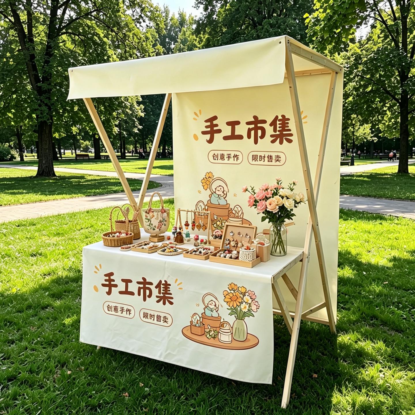 户外实木集市摊位展示架图片
