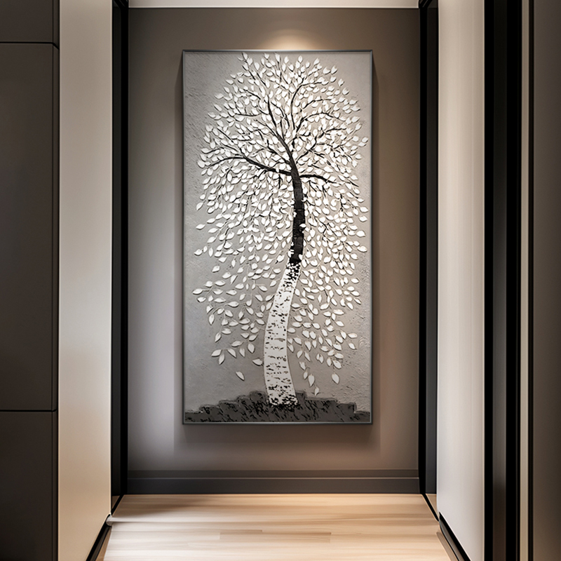 速发202画新款简约发财树入户玄关装饰画轻奢正对门挂意寓4好壁画