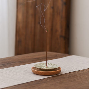 速发宋青线香器 家瓷香炉禅意香薰线室内檀 香插香座炉香底座陶用