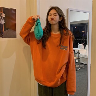 速发超vcec大码 卫衣秋冬小众o火ers上ze宽松加绒圆领冬i衣