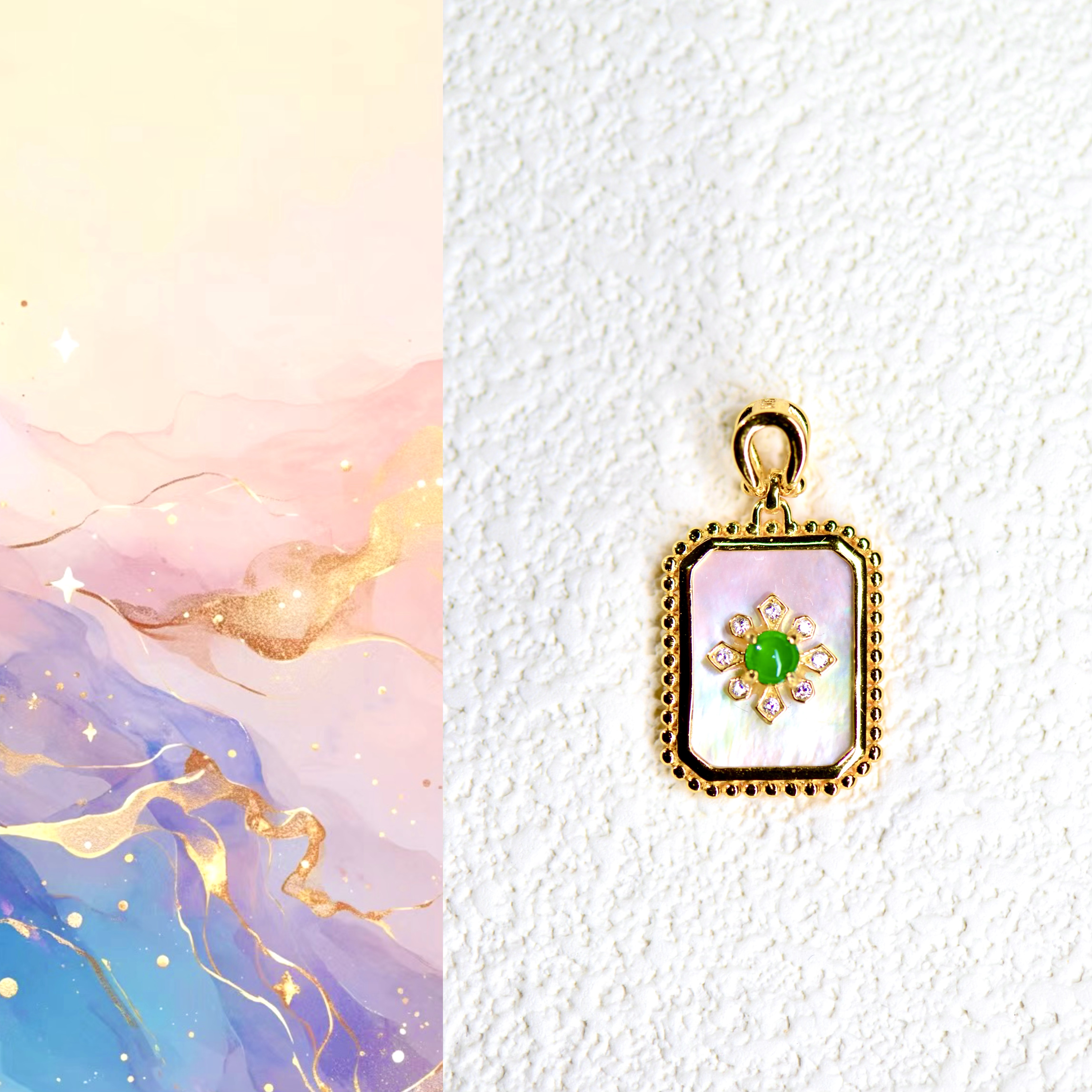 新中式简约天然满绿翡翠a货贝壳底吊坠项链s925银镶嵌平安无事牌