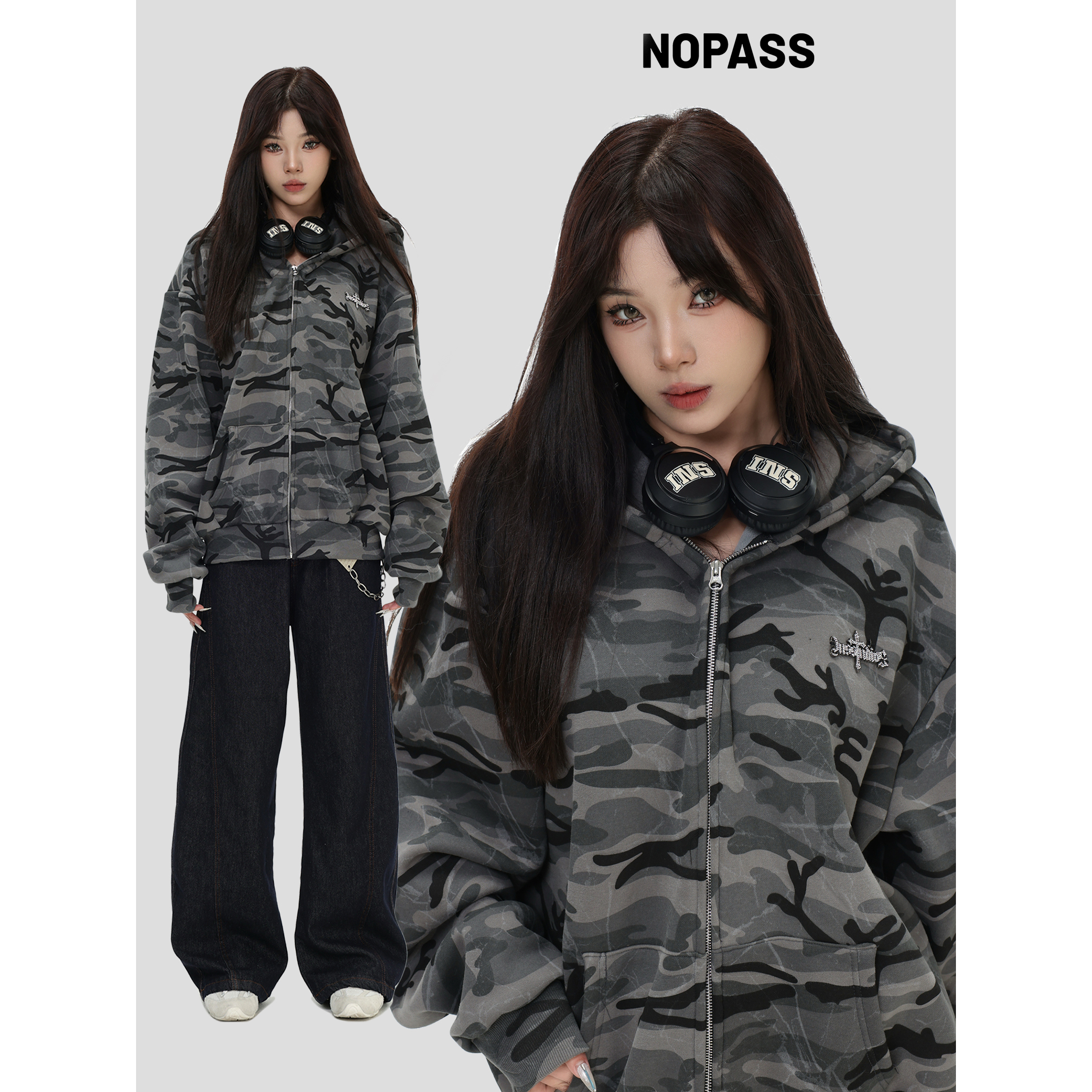 NOPASS「斑驳迷彩连帽卫衣」