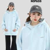 金属标字母夹条连帽卫衣宽松加绒帽衫 NOPASS 国潮牌情侣原创美式