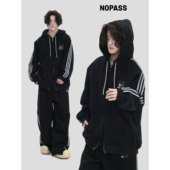 NOPASS 外套 卫衣」宽松运动卫裤 国潮情侣原创美式 「刺绣条纹开衫