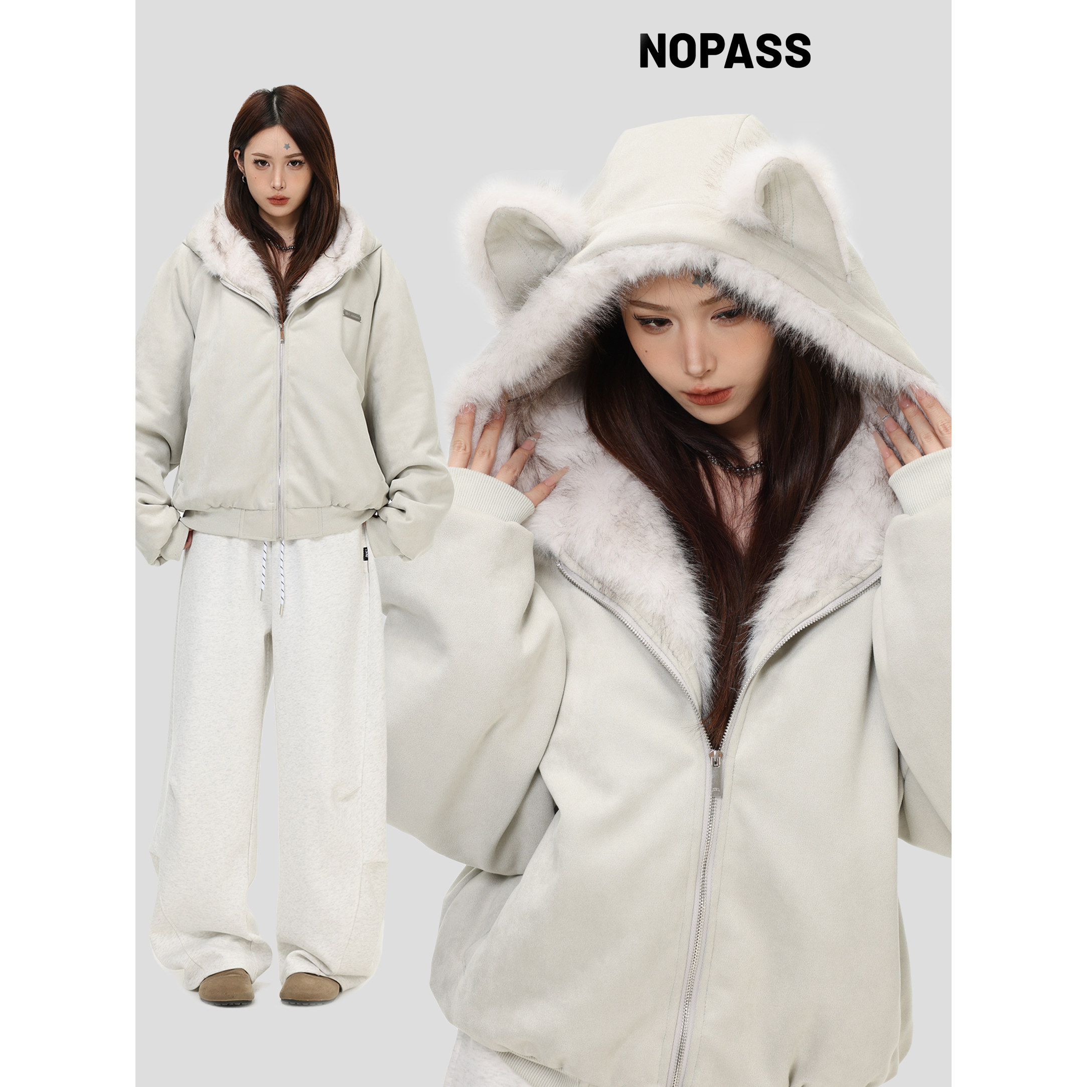 NOPASS麂皮毛领夹棉座山雕