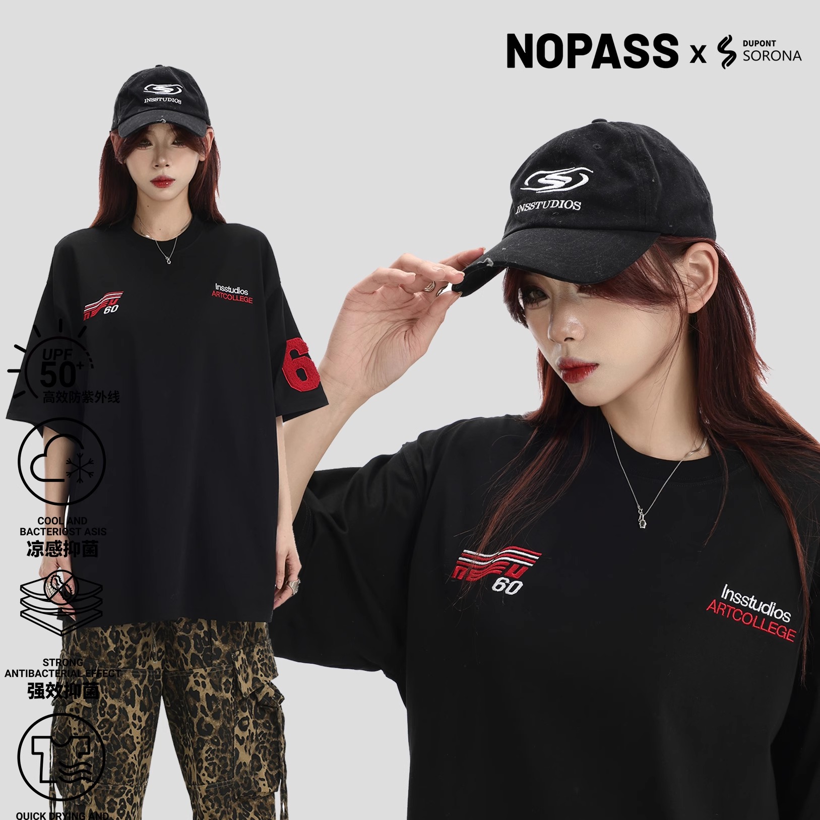 NOPASS复古赛车字母刺绣短袖