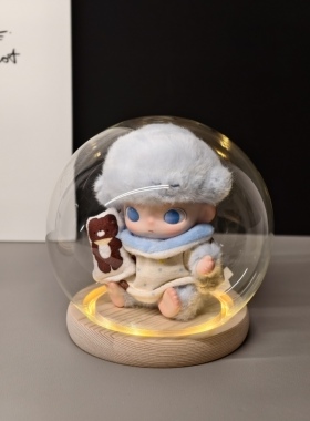 Dimoo新生日记搪胶展示盒玻璃罩带灯发光收纳玩具盲盒手办防尘盒