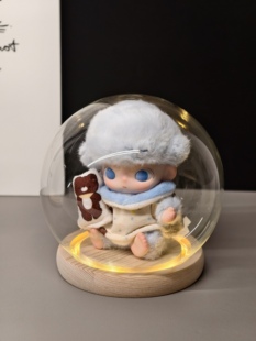 Dimoo新生日记搪胶展示盒玻璃罩带灯发光收纳玩具盲盒手办防尘盒
