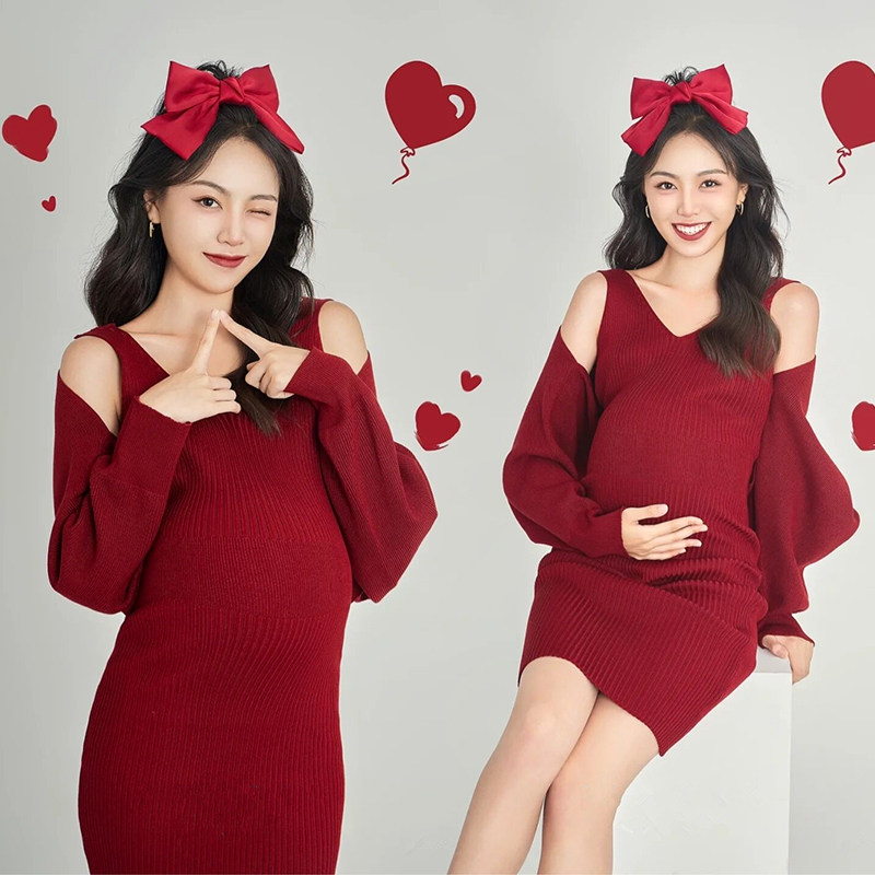 新款孕妇拍照服装情侣新年圣诞自拍孕妇照夫妻艺术照写真摄影道具