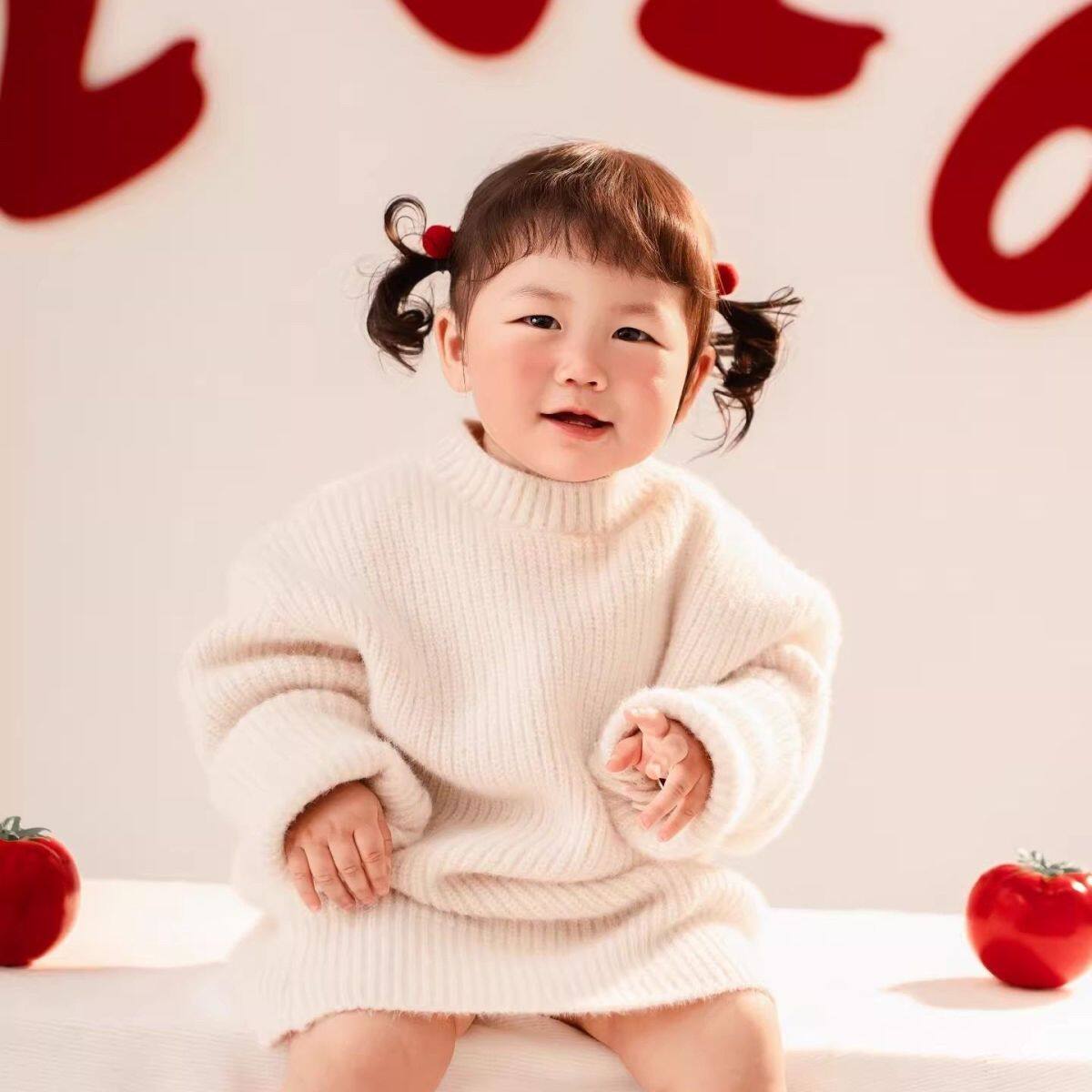 2026儿童摄影服装女童拍照白色毛衣影楼拍照女孩艺术写真照服装