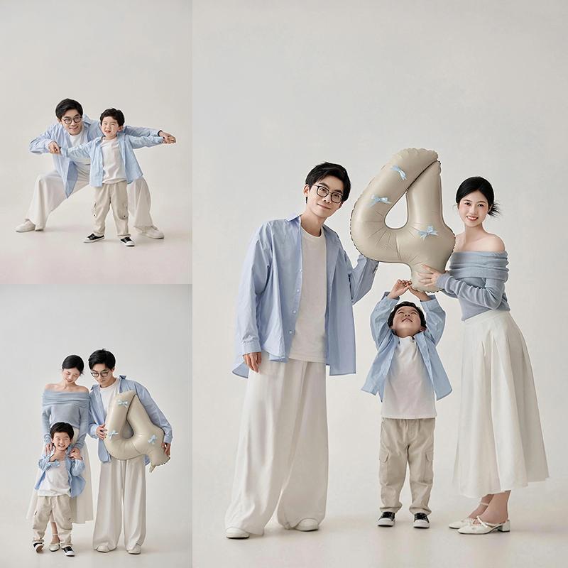 小红书同款全家福蓝色摄影服装
