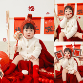 红色过年啦宝宝照新年摄影服装 影楼拍照服装 百天宝宝主题摄影服装