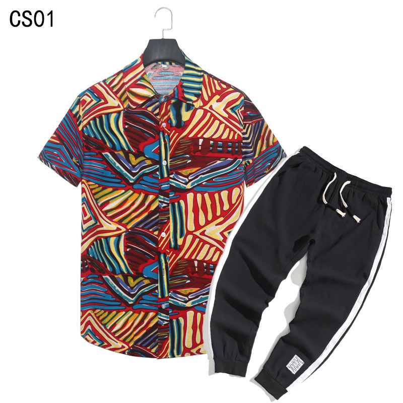 1508-CS01+K522-P50亚麻短袖衬衣休闲薄款衬衫两件套修身短袖套装，男装T恤，星座1508-1