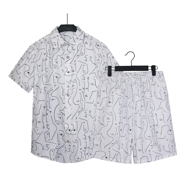 1508-TZ16-P40夏季短袖衬衣休闲薄款印花衬衫两件套修身短袖套装，男装T恤，星座1508-1