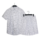 1508-TZ16-P40夏季短袖衬衣休闲薄款印花衬衫两件套修身短袖套装，男装T恤，星座1508-1