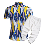 1508-CS08+K522-P45外贸欧美跨境现货短袖衬衫套装夏威夷沙滩衬衣，男装T恤，星座1508-1