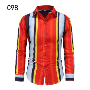 1508-C98-P25男装2025秋装新款大码长袖衬衫花色印花衬衣男装免烫