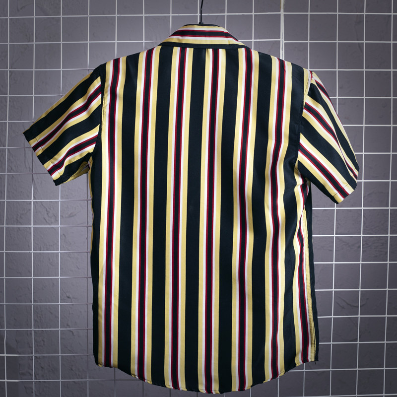 1508-DC28-P18夏季条纹短袖衬衫潮牌港风衣服宽松潮流情侣ins衬衣,男装T恤,星座1508-1
