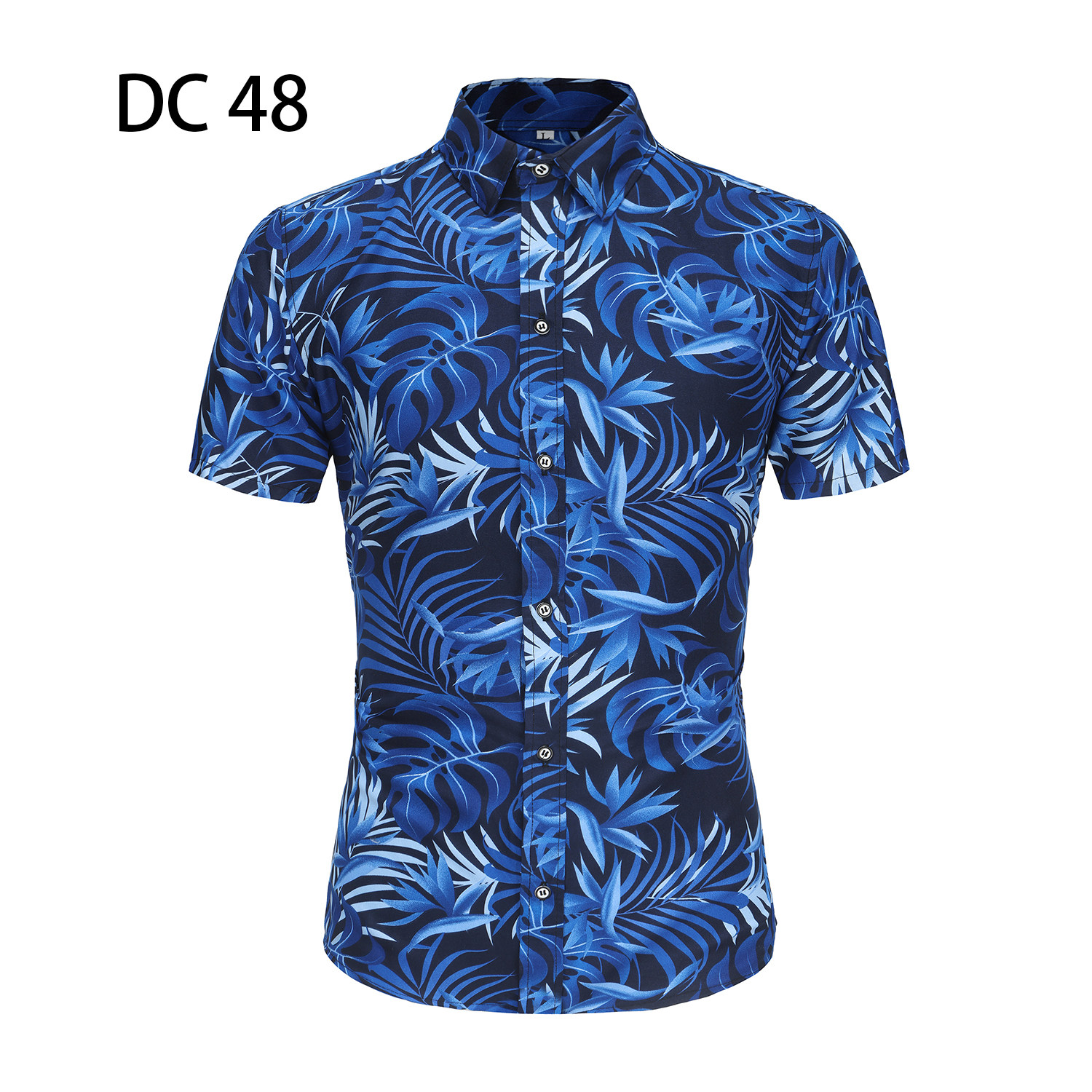 1508-DC48-P20夏装新款港风印花短袖衬衫免烫沙滩衬衣潮修身上衣图片