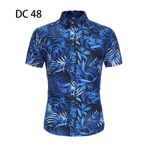 1508-DC48-P20夏装新款港风印花短袖衬衫免烫沙滩衬衣潮修身上衣图片