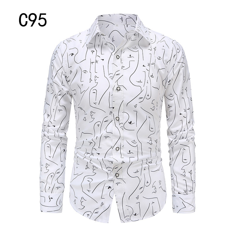 1508-C95-P25男装2025秋装新款大码长袖衬衫花色印花衬衣男装免烫图片