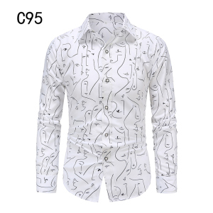 1508-C95-P25男装2025秋装新款大码长袖衬衫花色印花衬衣男装免烫图片
