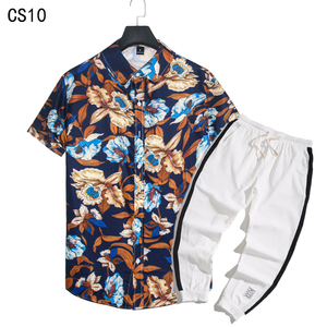 1508-CS10+K522-P45外贸欧美跨境现货短袖衬衫套装夏威夷沙滩衬衣，男装T恤，星座1508-1