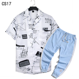 1508-CS17+K522-P45外贸欧美跨境现货短袖衬衫套装夏威夷沙滩衬衣，男装T恤，星座1508-1