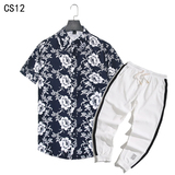 1508-CS12+K522-P45外贸欧美跨境现货短袖衬衫套装夏威夷沙滩衬衣，男装T恤，星座1508-1