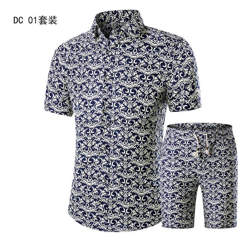 1611B-DC10套装-P40户外衬衣树叶印花泰衬衫配短裤男两件套装,男装衬衫,星座1508-1