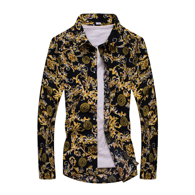 1508-C63-P20男装免烫衬衣修身印花衬衫潮流碎花长袖衬衫男大码，男装衬衫，星座1508-1