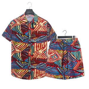 1508-TZ01-P40亚麻短袖衬衣休闲薄款印花衬衫两件套修身短袖套装，男装T恤，星座1508-1