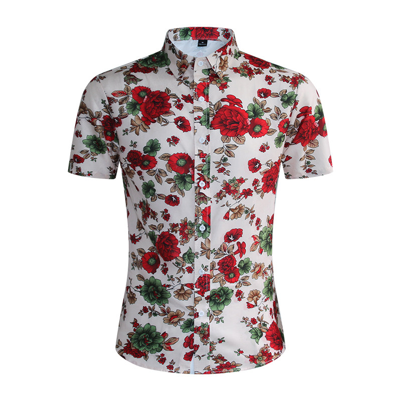 1508-CS09-P20外贸欧美跨境现货印花短袖衬衣夏威夷沙滩花衬衫潮，男装T恤，星座1508-1