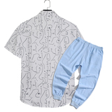 1508-CS22+K522-P45外贸欧美跨境现货短袖衬衫套装夏威夷沙滩衬衣，男装T恤，星座1508-1