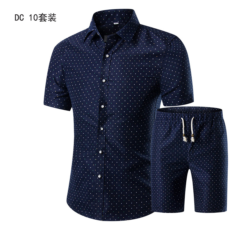 1611B-DC10套装-P40户外衬衣树叶印花泰衬衫配短裤男两件套装图片