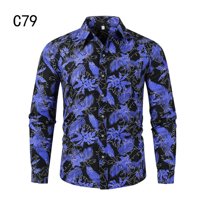 1507-C79-P20男装2025秋装新款大码长袖衬衫花色印花衬衣男装免烫图片