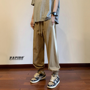B335-A469-P55 控68 100 宽松撞色拼接束脚休闲裤 2图片