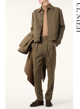 CLNIEH | 老钱风 强捻精纺全美丽诺羊毛 远山青咖色立裁休闲套装