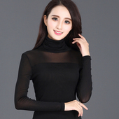 高领网纱打底衫 大码 女长袖 2025秋季 天天特价 薄款 秋冬 新款 上衣t