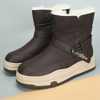 2025冬季新款大码女鞋41到43侧拉链厚底雪地靴加厚绒棉靴大号短靴