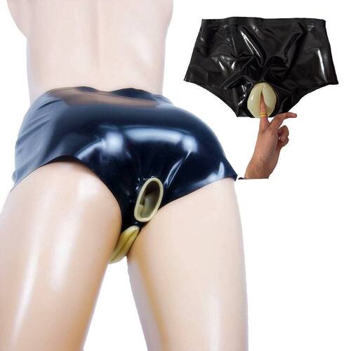 定制乳胶内裤男束缚紧身安全裤女弹力私人订制假阴肛套三角裤性感