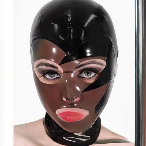 定制乳胶头套男女露眼全包面具开眼孔胶衣Latex角色扮演束缚拼色