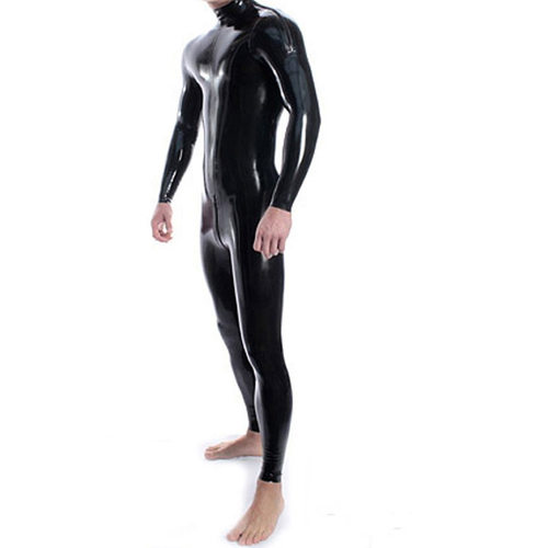 定制乳胶紧身衣双肩拉链裆部拉链 latex 男士连体衣 胶衣束缚弹力