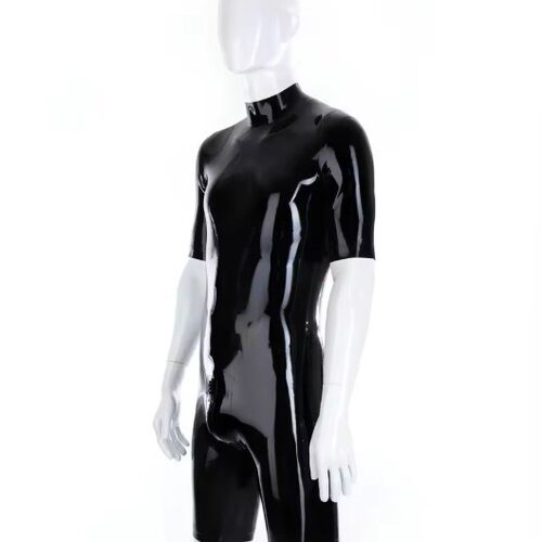 乳胶衣半袖紧身衣后背拉链 裆部拉链latex 男士连体衣束缚弹力